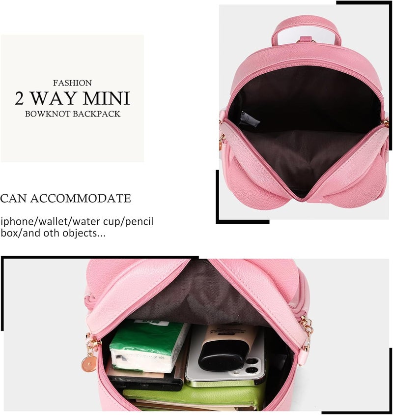KL928 Girls Mini Backpack Bowknot Polka Dot Cute Small Daypacks Convertible Shoulder Bag Purse for Women - Image 3